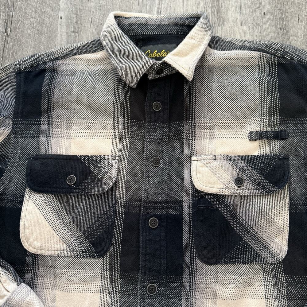 Cabelas Heavyweight Shirt Mens Large Long Sleeve Woven Plaid Button Up Outdoor